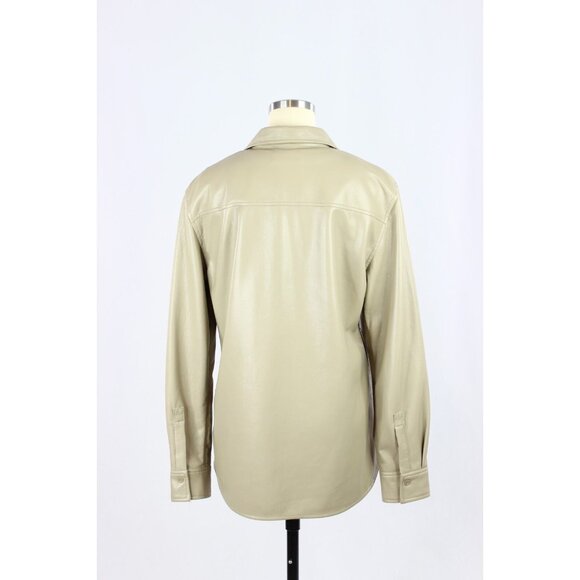 Aritzia BABATON Pelli Shiitake Taupe Beige Vegan Leather Shirt Jacket, Size M - Picture 3 of 16